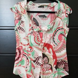 Tahari multi-colour floral print cap sleeve blouse